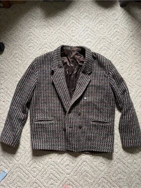 Men's Double-Breasted Textured Brown Blazer